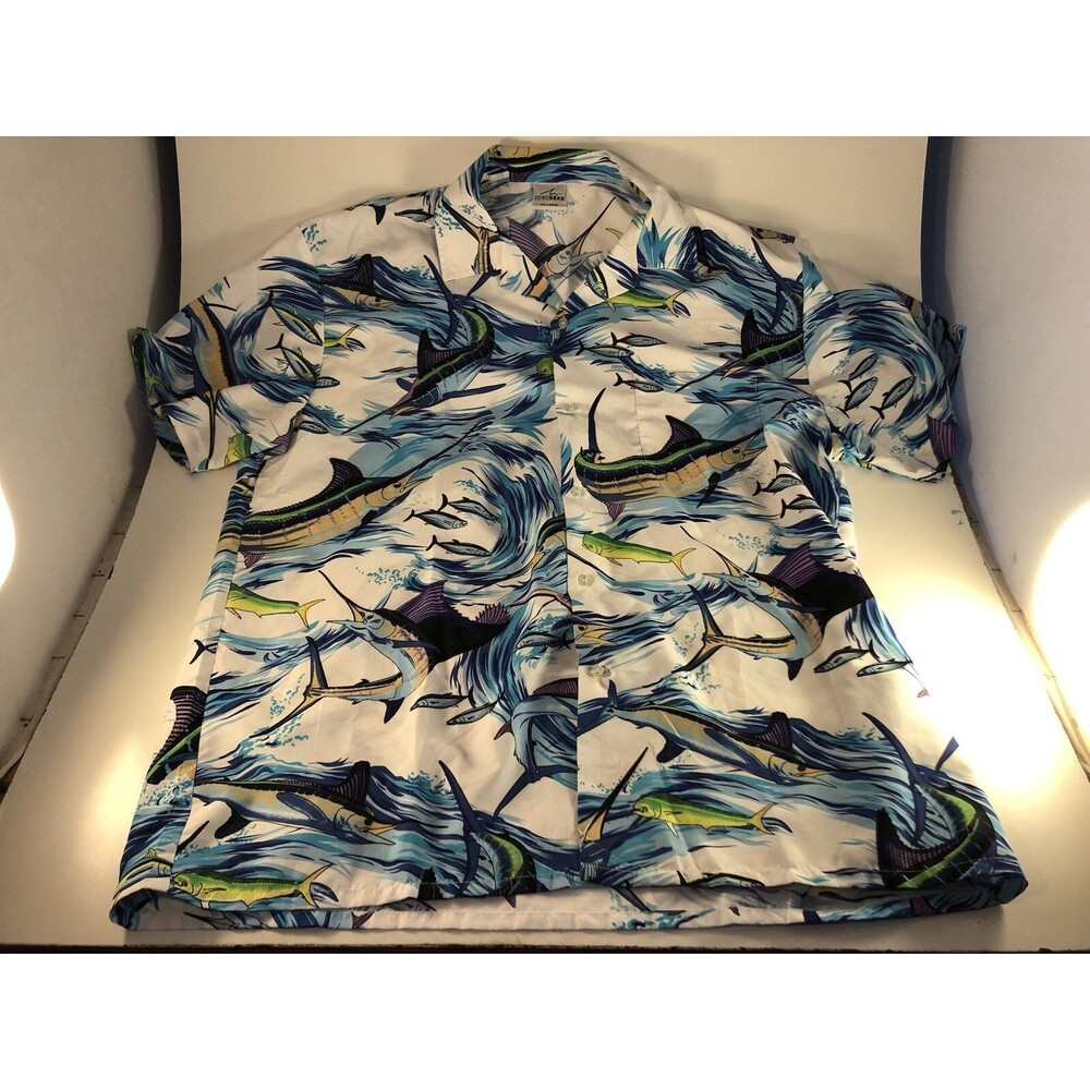 Marlin Saltwater Fishing Button Down Shirt High Seas Resort Wear Mens XXL 2XL